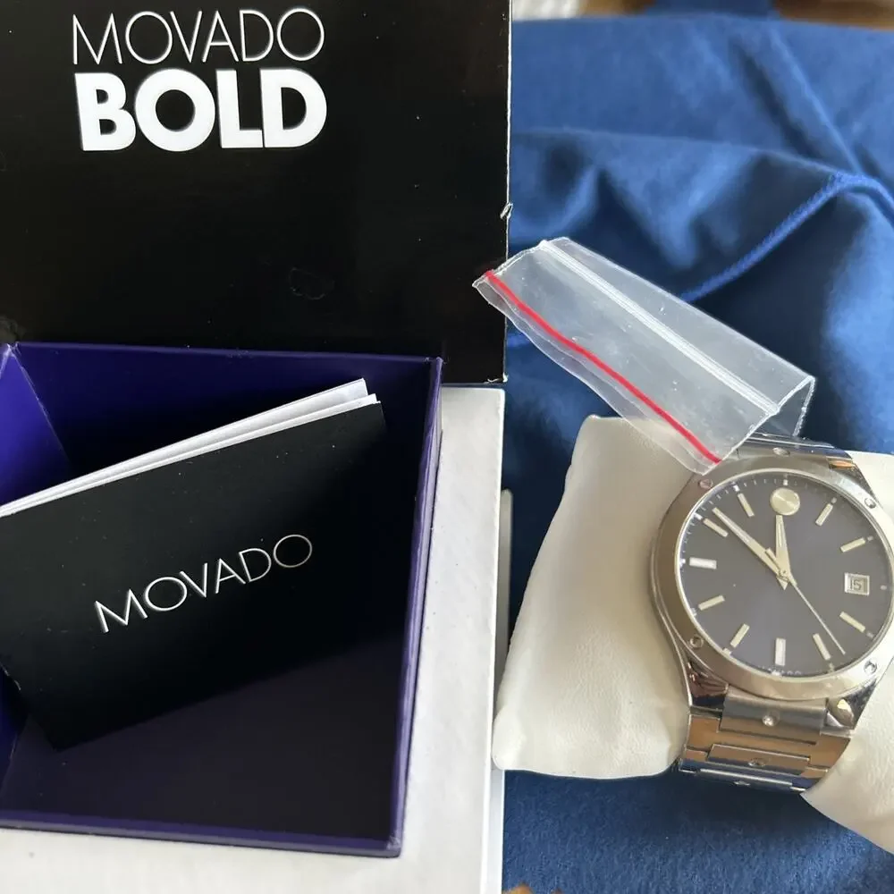 IN BOX! Movado Men’s Bold SE Watch 41mm Stainless Steel Case Blue Dial not worn!